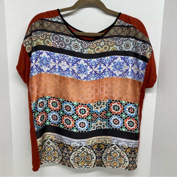 Zara Earth Tone Color Top/Pullover Boho Style Polyester/Cotton Short Sleeve READ - Picture 1 of 7